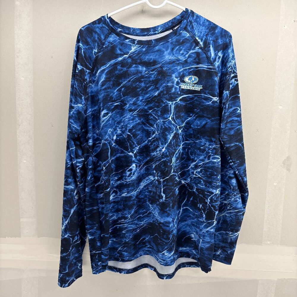 MOSSY OAK FISHING Elements Agua Long Sleeve‎ Shirt Blue Size Medium EUC